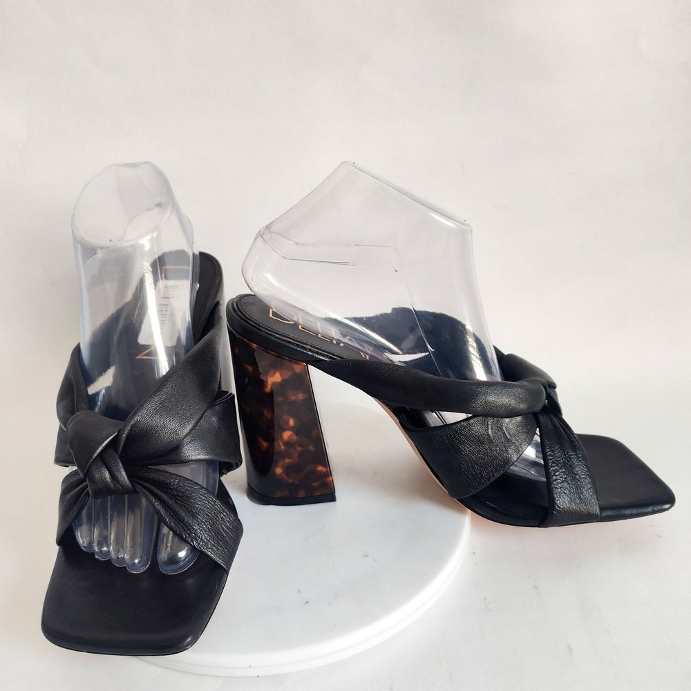 New Deltan Mules Size 10 Block Heel Puff‎ Knot Square Toe Dressy Leather Sole